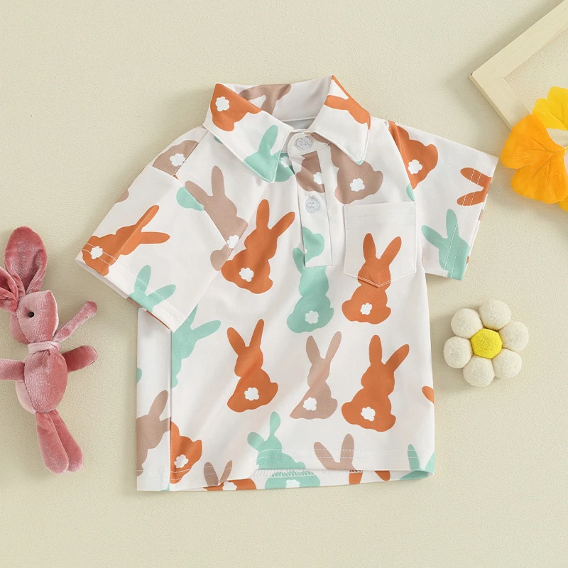 Summer St. Patrick's Day Kids Boys T-shirt Short Sleeve Shirt Bunny Clover Print Tops Clothes boys short sleeve shirts