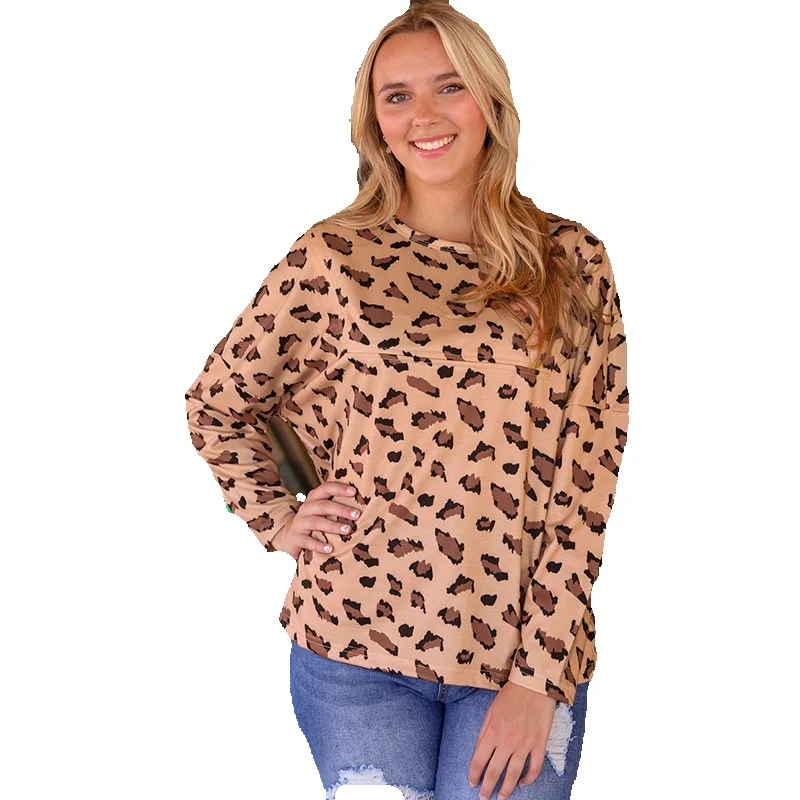 

Thin Casual Pullover For Women 2023 Autumn New Leopard Print Long Sleeved