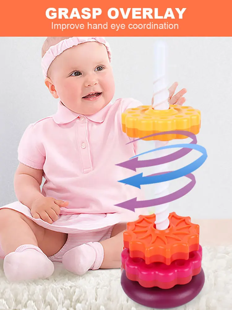 Gears Stacking Rings Toy Eco-Friendly Brain Development Toys Smooth Spining Tower Building Blocks Safe for Kids Holiday Toys