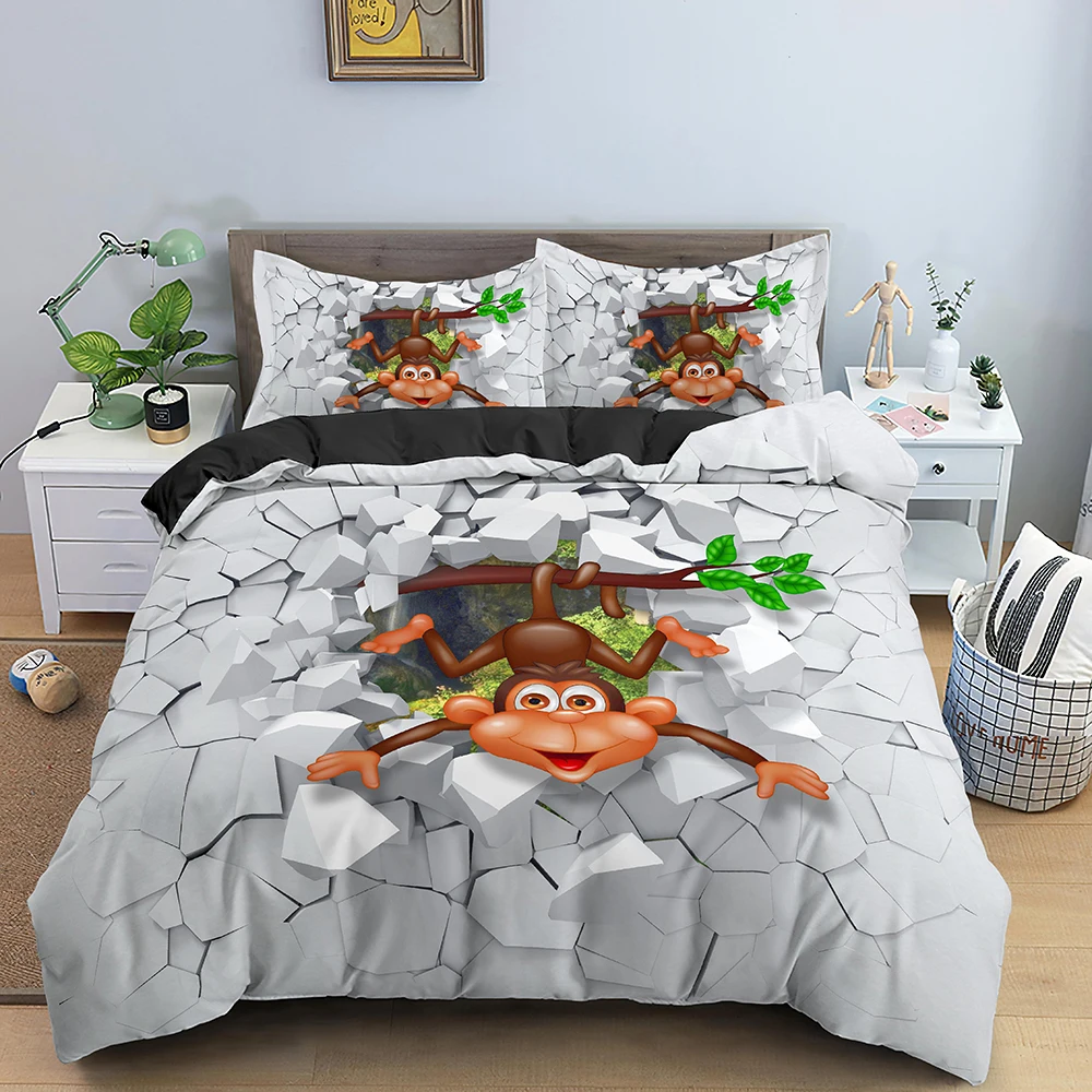 Cartoon Animal Duvet Cover King/queen Size Cute 3d Monkey Print Bedding