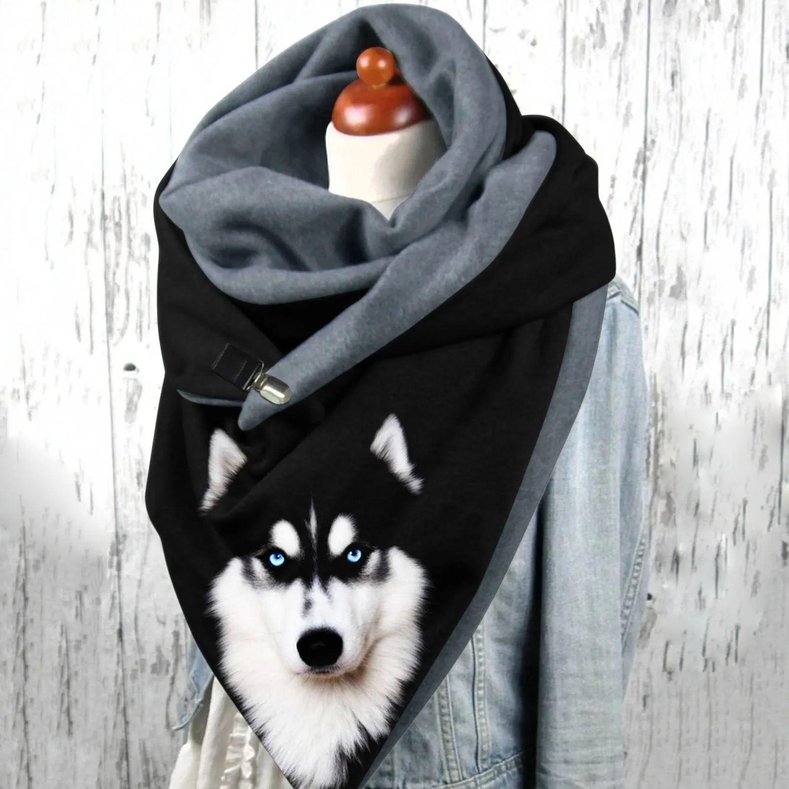 Kawaii Dog Animal Print Scarves Women Warm Winter Velvet Button Soft Wrap Casual Scarves Shawls Foulard Femme шарф зимний 4
