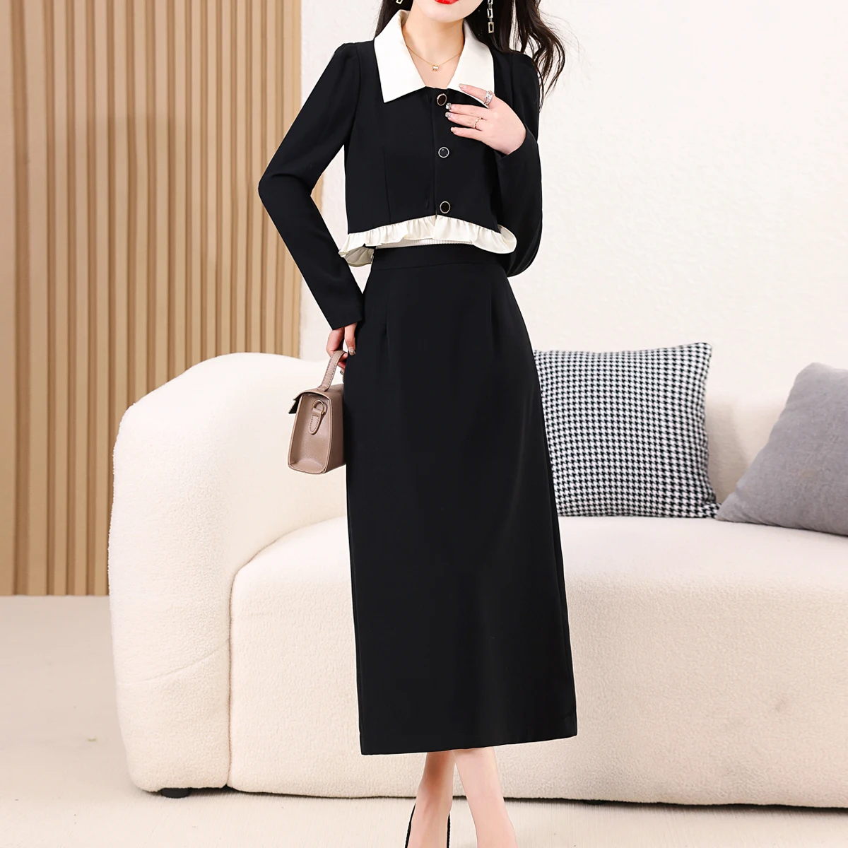

Spring Autumn Elegant Two Piece Skirt Set Women Y2K Short Coats Jackets And Mid Skirt Suit Female Casual Korean Fashion