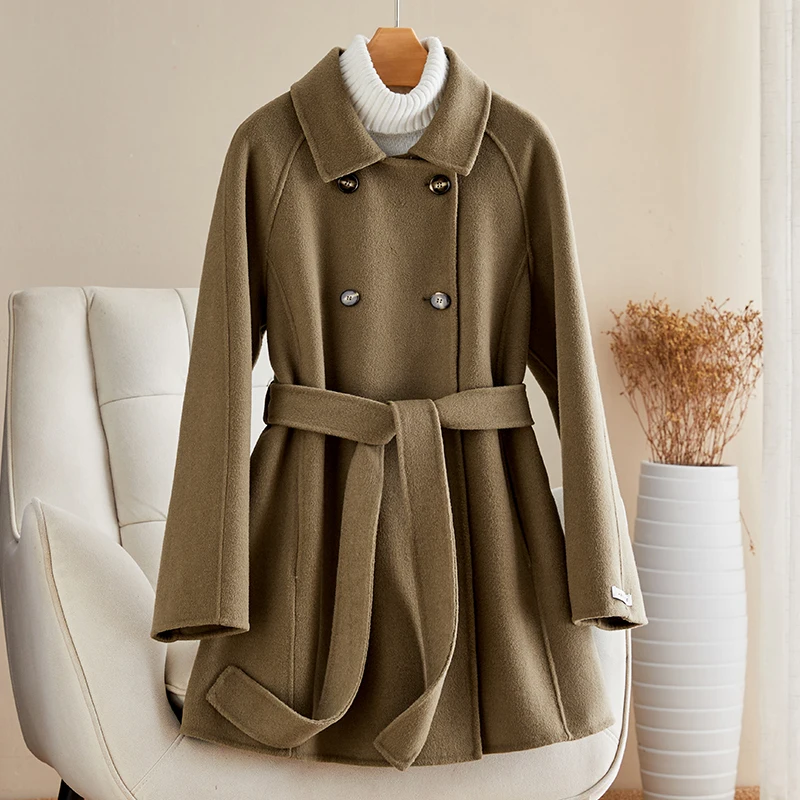 

Doll neck double-sided zero cashmere coat women's short double breasted 2023 autumn/winter new wool coat Hepburn