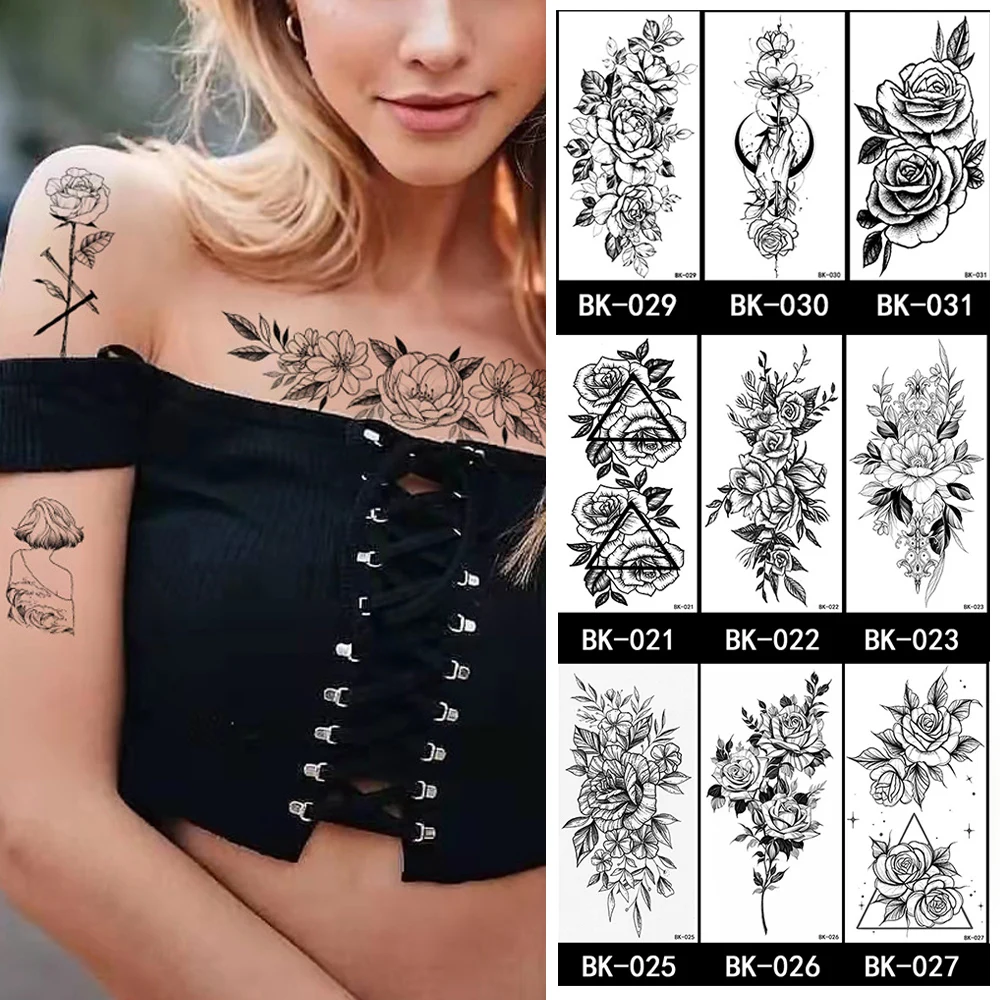 Waterproof Temporary Tattoo Sticker Flower Tattoos for Women  Rose Peony Temporary Tattoos Body Art Arm Fake Sleeve Tatoo Girls