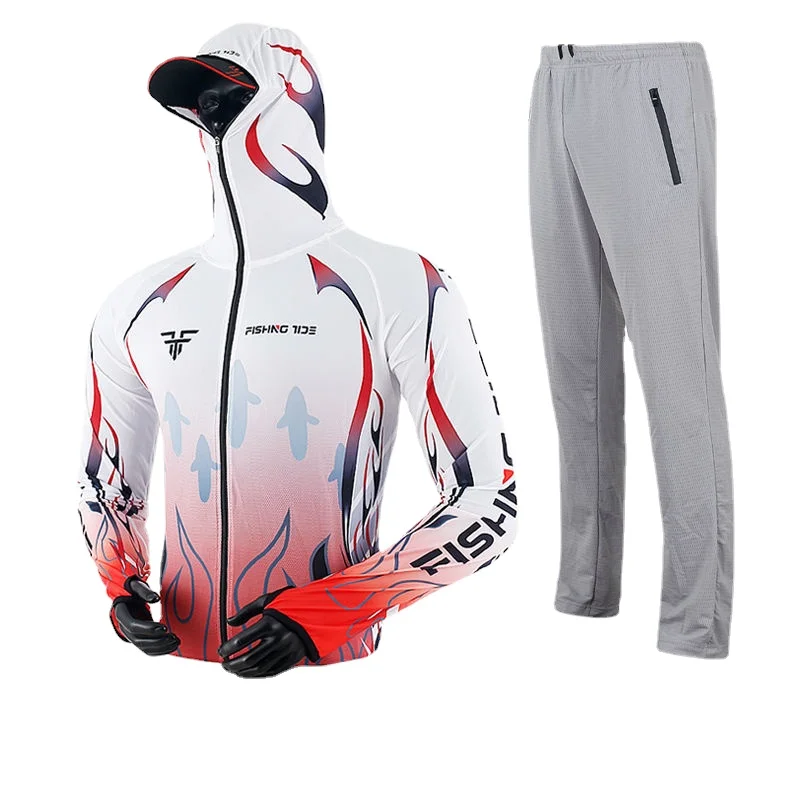 

New Sun Protection Fishing Clothing Men's Summer Breathable Ice Silk Shirt with Hood Men's Outdoor Sports Quick Drying Suits