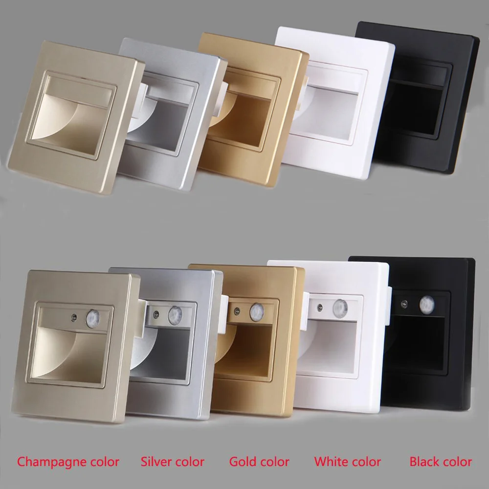 PIR Motion Detector Sensor Stair Light Step Lamp Recessed 1.5w Led Wall Sconce Stairway Corridor Foyer Induction Night Footlight 3