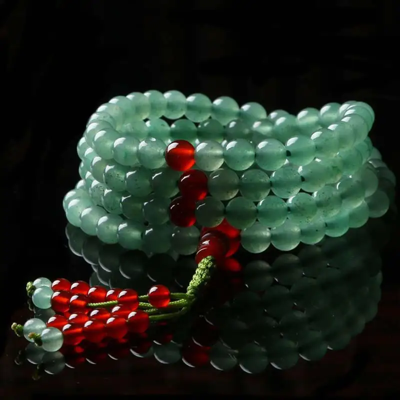 

Buddha Stones 108 Beads Green Aventurine Red Agate Luck Mala Bracelet