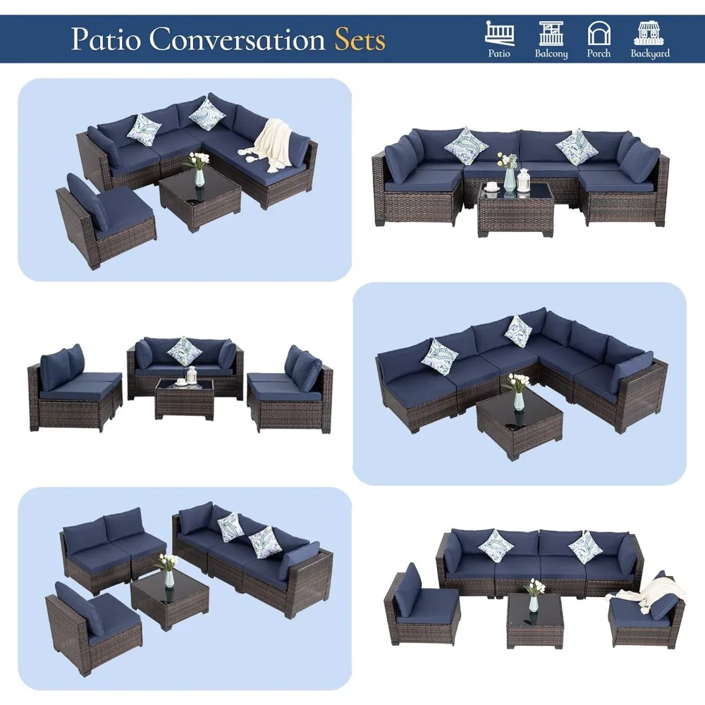 Wicker Sectional Sofa Set Rattan Modular Patio Conversation Sets with Cushions Couch Set & Coffee Table for Outside Garden 5