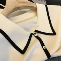 Women Fashion Black White Patchwork Polo Shirts Summer Casual Loose Short Sleeve Knit T-shirt Office Lady Chic Button Pullovers - Image 3