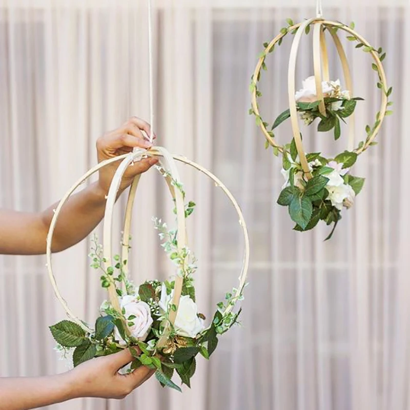 Dream Bamboo Rings,Wooden Circle Round Catcher DIY Hoop for Flower Wreath House Garden Plant Decor Hanging Basket 18Cm 6