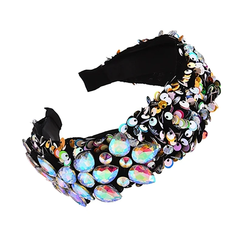 

ZHINI New Personality DIY Luxury Zircon Crystal Headbands for Women Simple Geometric Sequins Wide Hair Accessories Party Jewelry