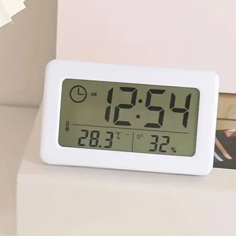 세련된 LCD 디지털 알람 시계, 간단한 슬림 온도 및 습도 전자 스칸디나비아 스타일, 실내 가정용