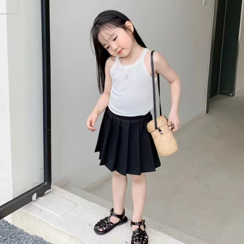 1/6 Piece Children's Four Seasons Camisole Girl Solid Color Fashion Sleeveless T-shirt Multi-color Matching Combination Top