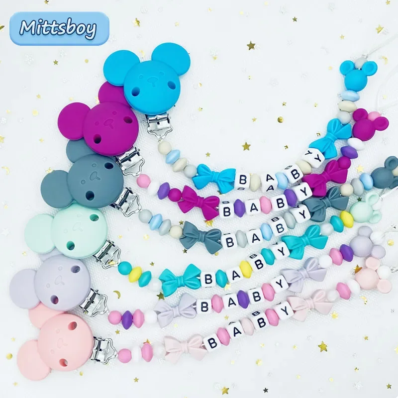 Baby Pacifier Clips Chains Teething Toys Teethers Pacifier Holders Personalized Name Silicone Beads For Gifts