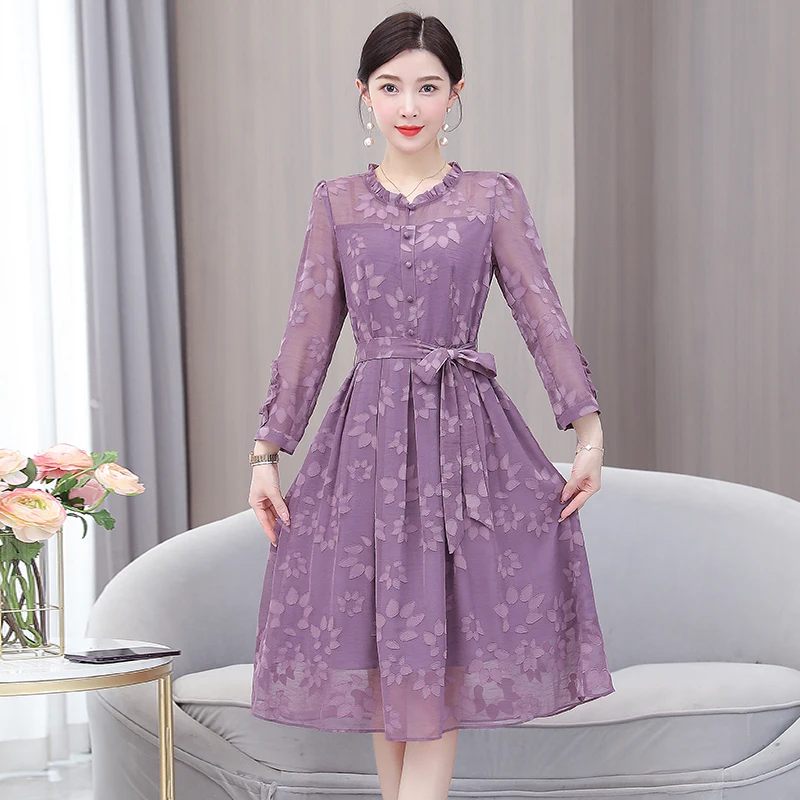 

2023 New Colorful Dress Women's Autumn Retro Design Long sleeved Knee length Dress French Loose Tight Holiday Party Vestidos