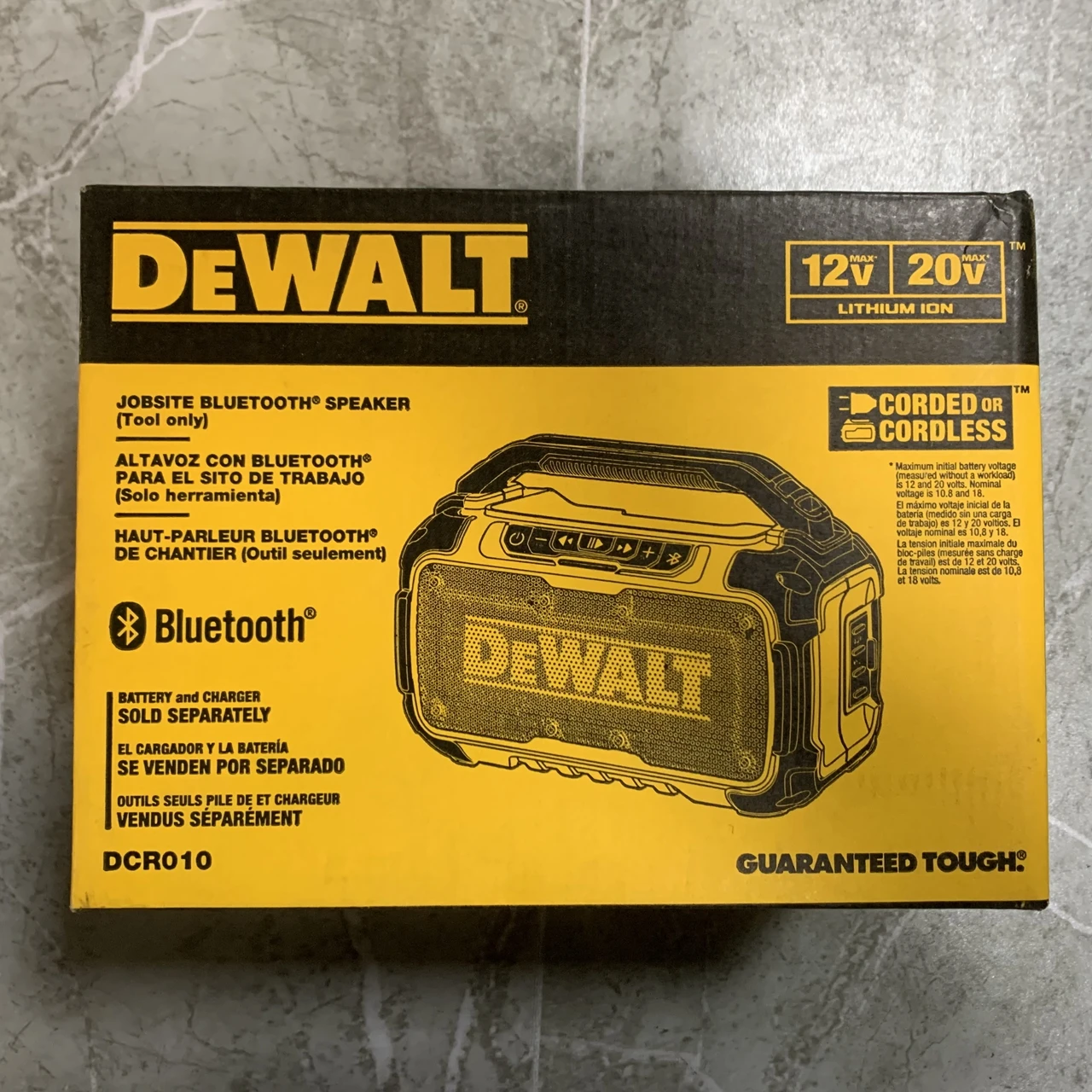 DEWALT DCR010 12V/20V MAX Jobsite Bluetooth Speaker-Cord Or Cordless 120V  body only