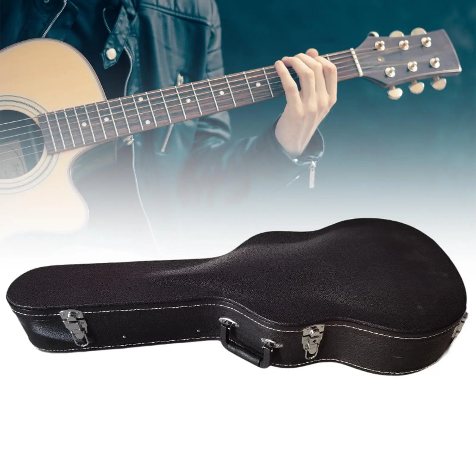 Acoustic Guitar Hard Shell Case PU Leather Waterproof Rigid Bag with Thick Padding for 34 Inch Guitar Travel Storage