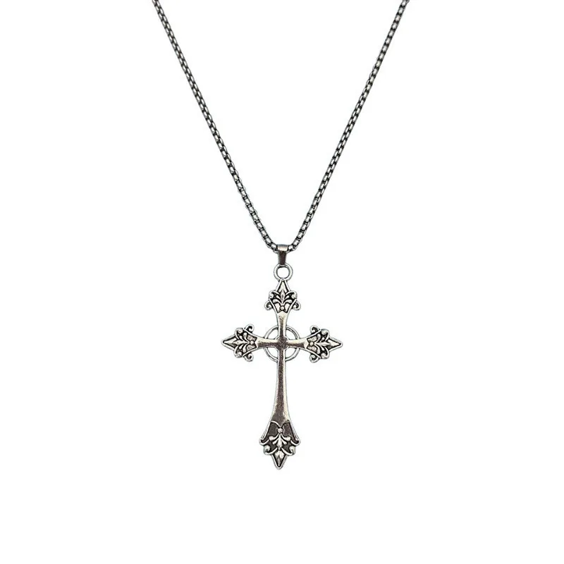 Y2k Rose Cross Pendant Necklaces Hip Hop Fashion Cross Choker Vintage Floral Jewelry Charm for Women Men Street Wear Accessories 6