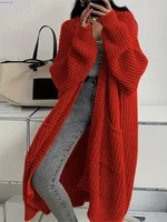 Femme longue tricoté manteau décontracté automne hiver mode manches longues avec poche Cardigan pull dames confort chaud chandails 6