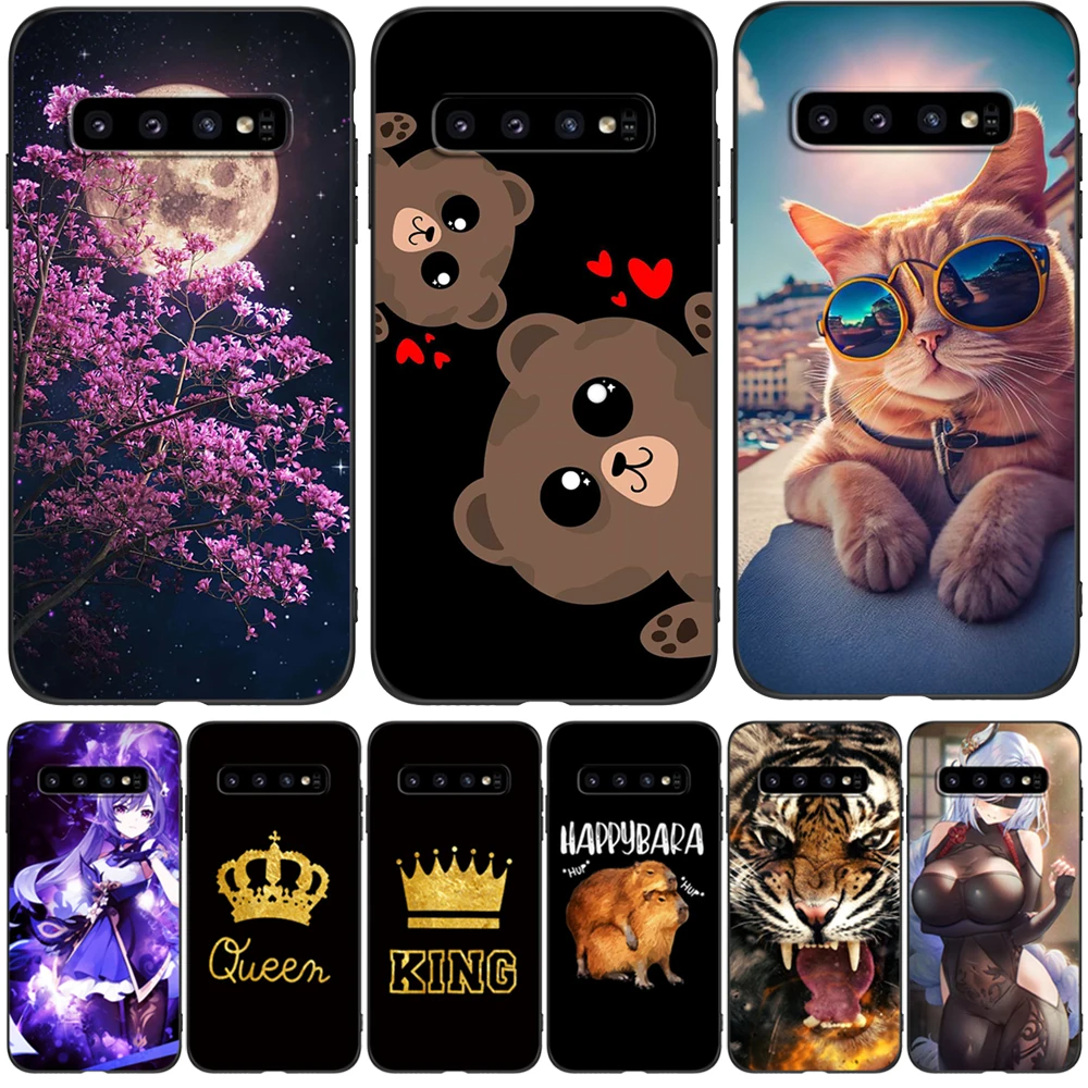 Per Samsung Galaxy S10 Custodia Per Samsung S10 Plus S10E Cover S10 + S10Plus S10 E Sm-G973F Custodia In Tpu Nero Cute Bear Girl