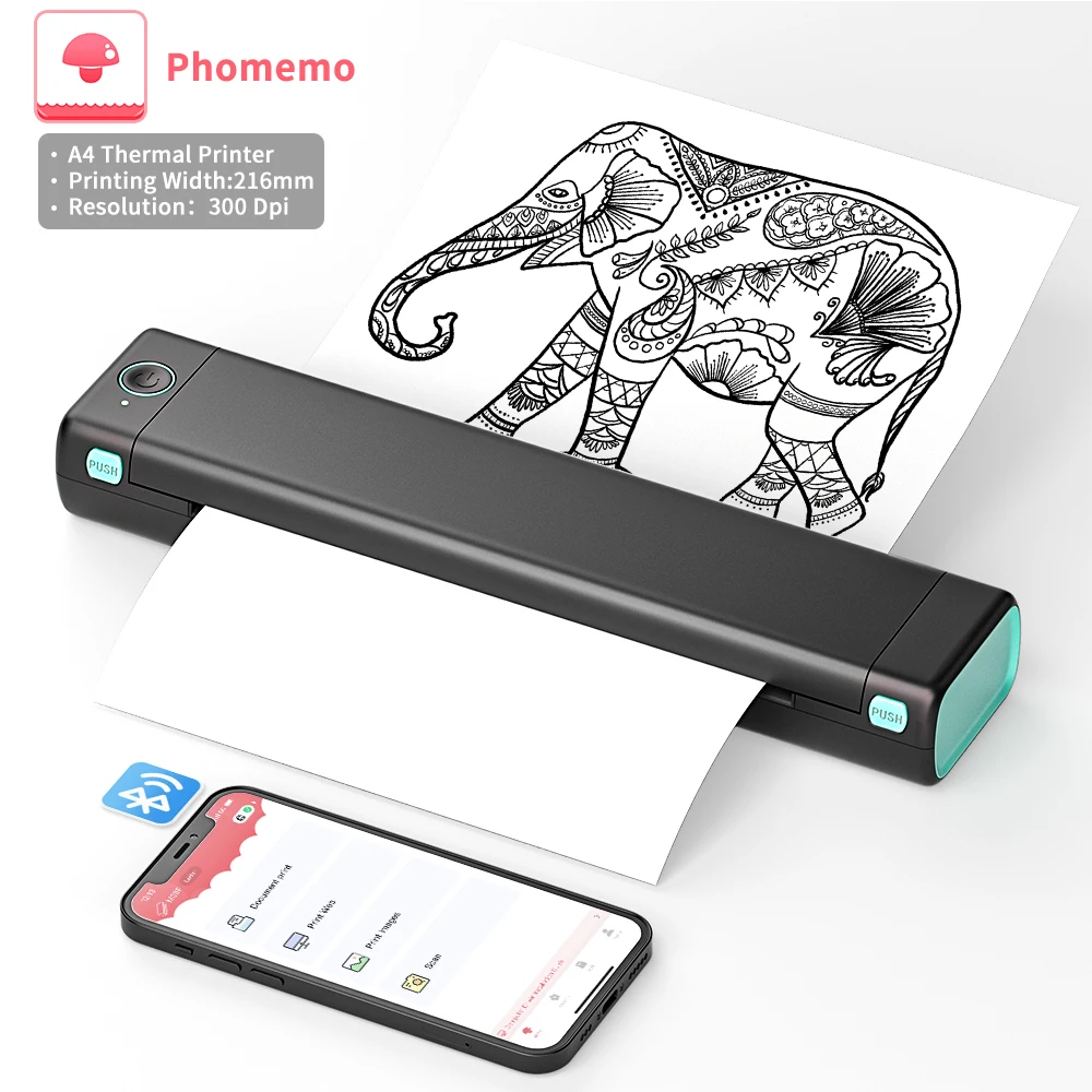 Phomemo M08F A4 Bluetooth Portable Printer Support 8.26 X 11.69 Thermal  Paper