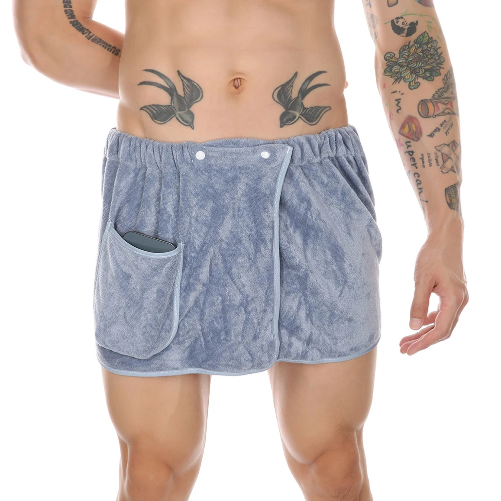 

Men Coral Velvet Underpants Sexy Button Down Wearable Toweling Beach Shorts With Pockets Pajamas Warm Skirt Fancy Underwear