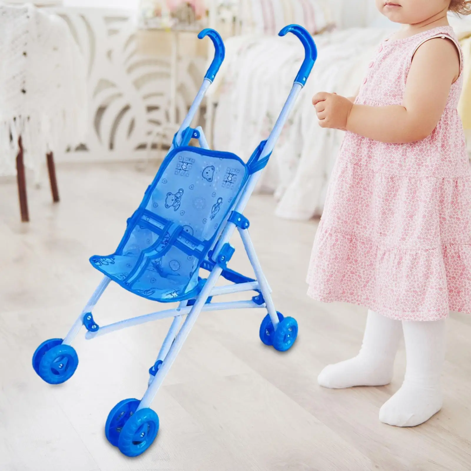 Doll Stroller Educational Toy Accessories Baby Doll Pushchair Toy Foldable Role Play Birthday Gift Party Favors for Kids