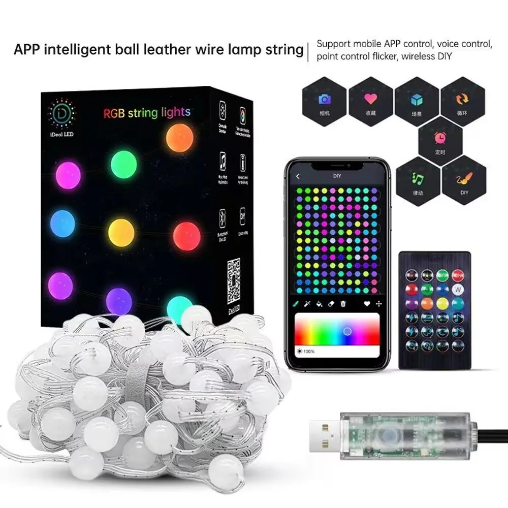 LED String Lights Outdoor RGB String Lights 10M 66Bulbs Smart APP Bluetooth Control LED Light String For Indoor Outdoor Party Christmas Decor