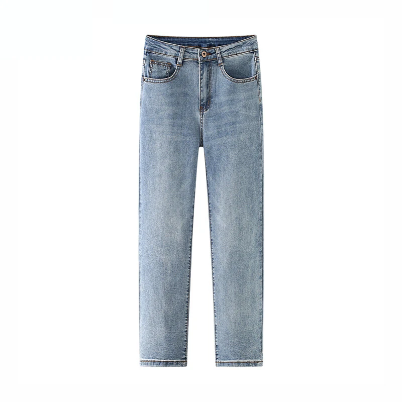

2023 Spring and Autumn New Retro Straight Leg Jeans for Women's Casual Slim Fit Nine Point Grey Smoke Pipe Pants Small