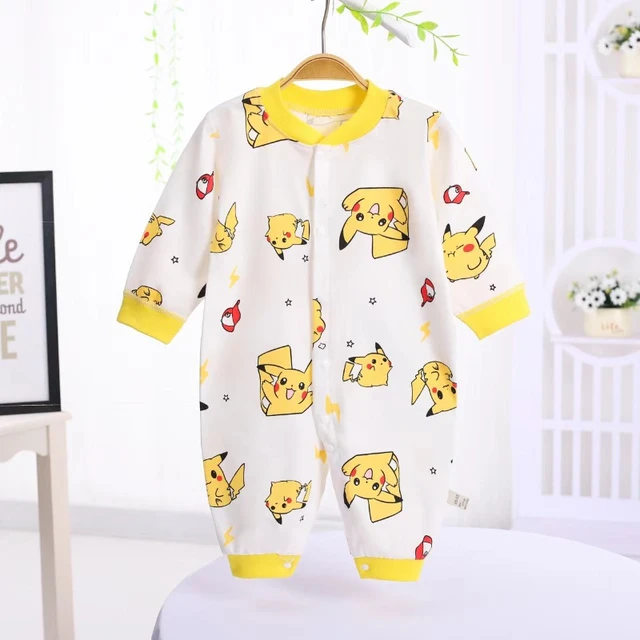 Conjunto macacão de algodão manga curta, personagem de anime fofo, padrão  pikachu, bebê masculino e feminino, pokémon, meias, verão - AliExpress