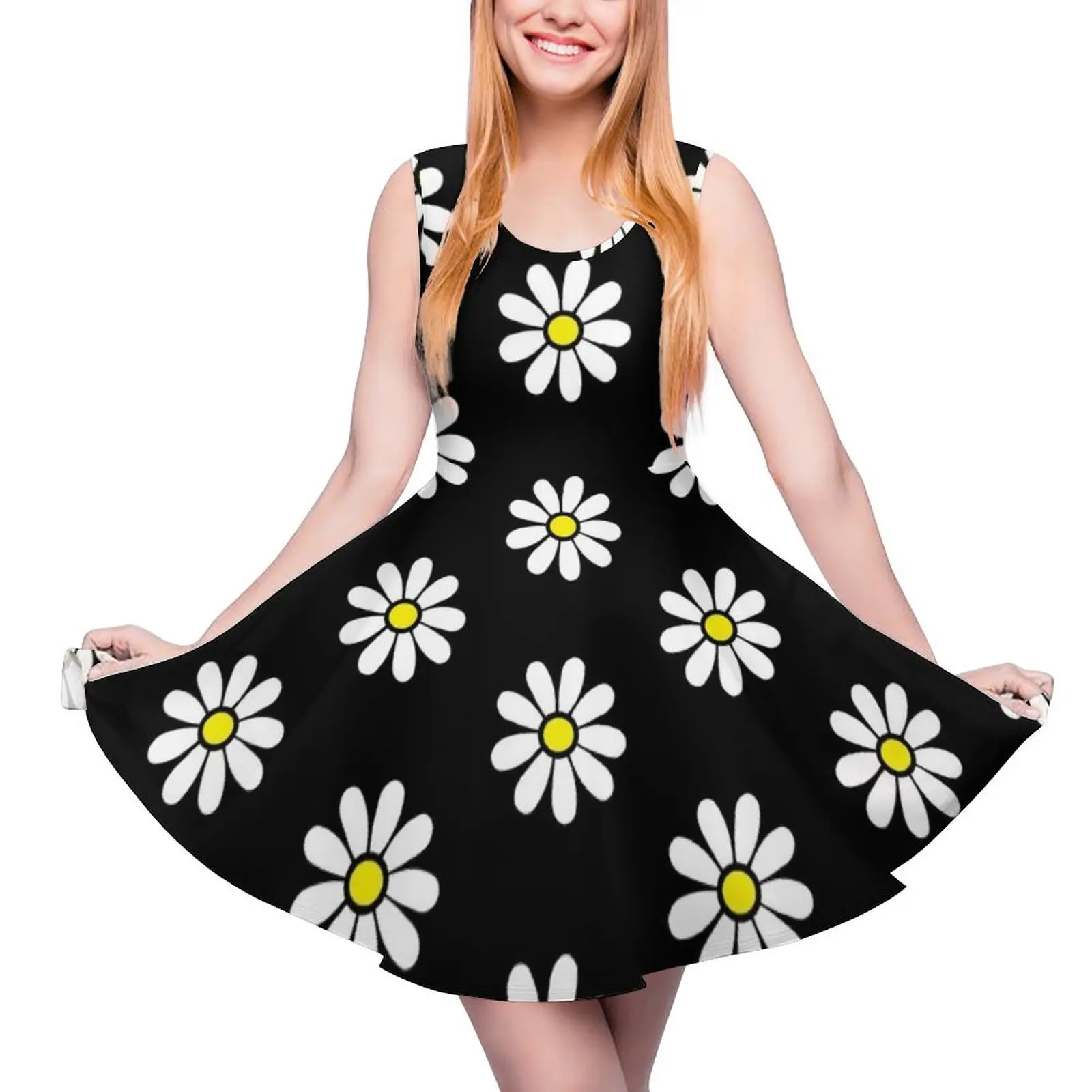 

Женское платье в стиле ретро, винтажное платье без рукавов в стиле хиппи, с принтом цветов ромашки, элегантное платье для вечеринки в стиле ретро 60-х годов