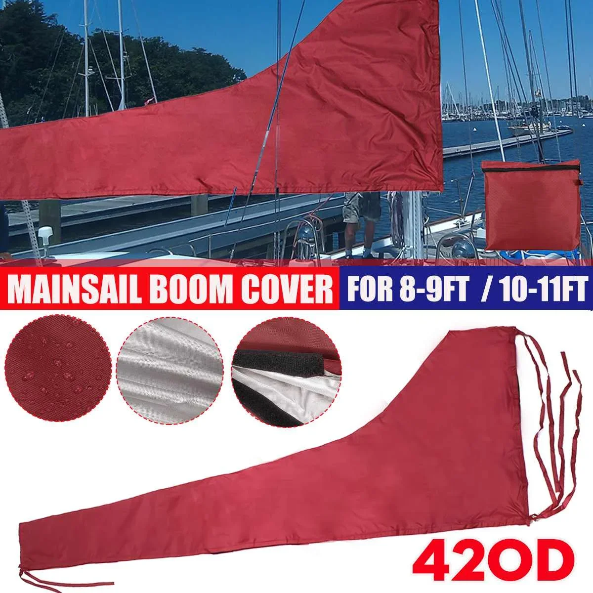 

For 8-9Ft 10-11Ft Mainsail Boom Cover Boat Sail Cover 420D Waterproof Anti UV Sunshade Dustproof Boom Sail Cover Boat