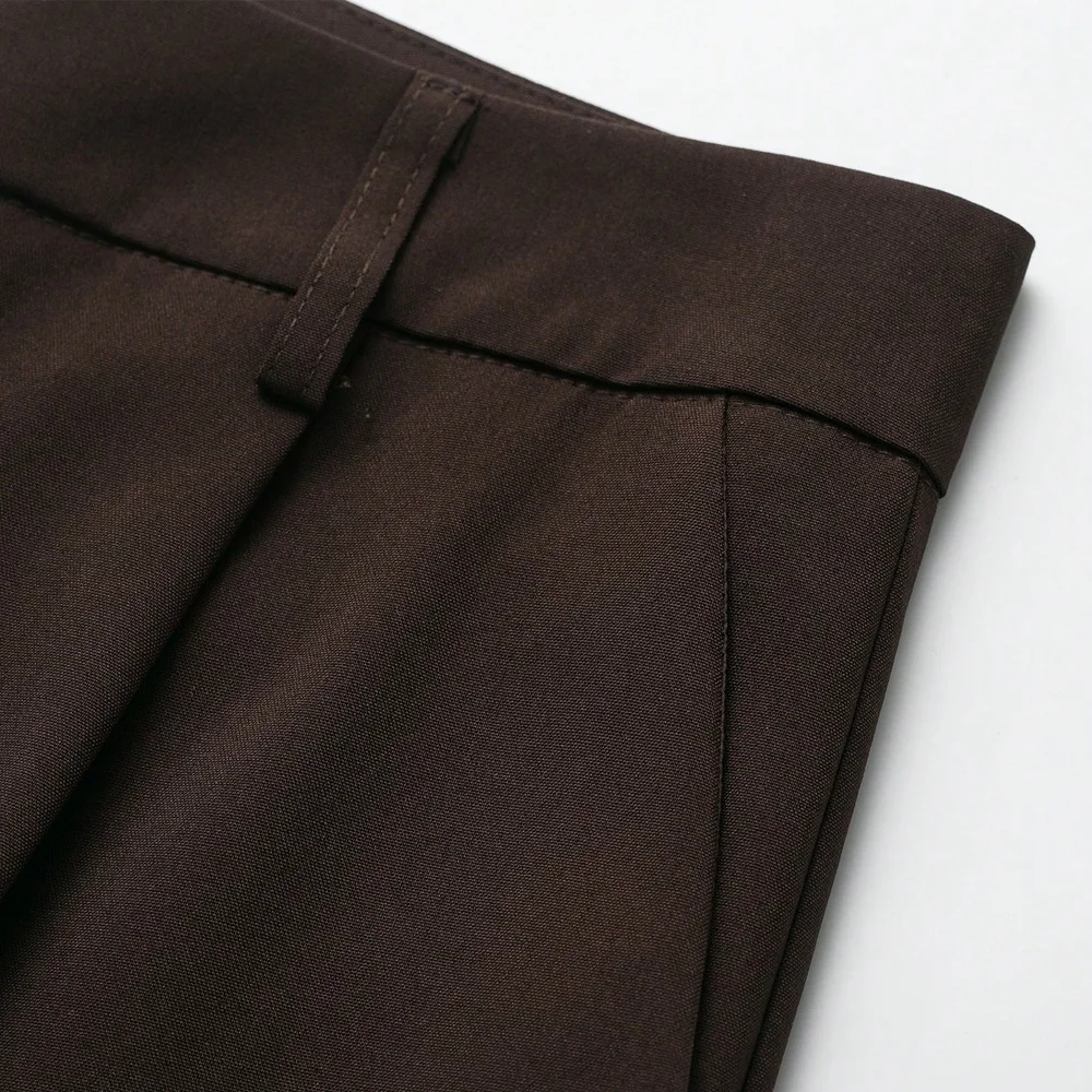 Damen High-Waist-Hose mit geradem Bein und Taschen, modische Bürokleidung, Reißverschluss, Freizeithose – Detail 5