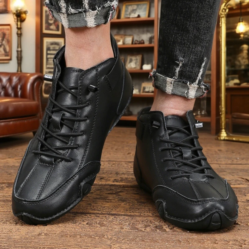 Fashion High Top Men's Shoes Suede Material Creative Lacing Design Footwear for Casual Occasions Ripped Jeans Stand Out in Style