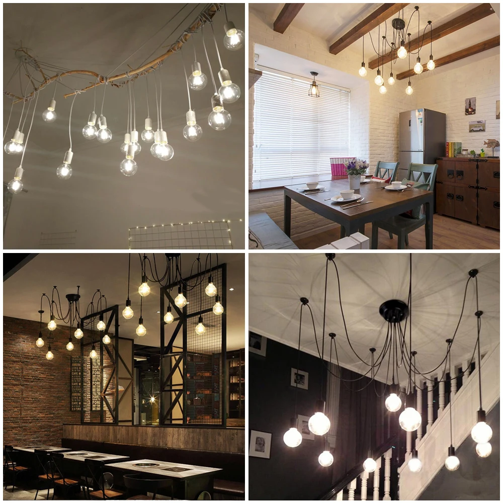 Vintage Retro Industrial Pendant Lamps Black Spider Chandelier E27 Edison bulb DIY Ceiling Light Hanging Lamp adjustable wire 5