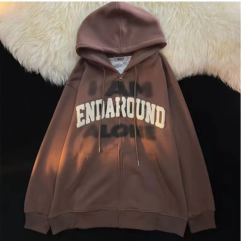 

Y2k Embroidery Hoodies Women Grunge Pocket Flame Lady Lady Grunge Letter Cotton Coat Embroidery Streetwear Vintage Hooded