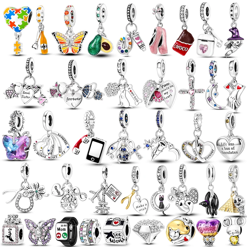 

Hot Sale Charms plata de ley Original 925 Silver Witch Cross Angel Charms For Bracelet evil Eyes Bead DIY Jewelry Making Pendant