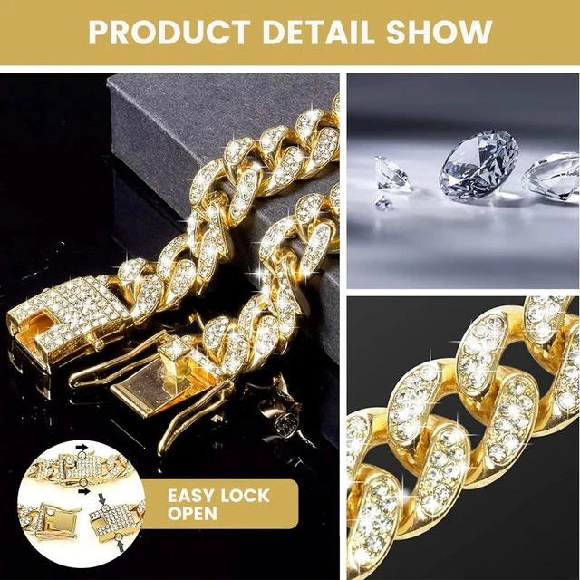 Collar cubano de diamante con cadena para perro, Collar de cadena de Metal para caminar con diseño de hebilla segura, Collar cubano para Gato, accesorios de joyería