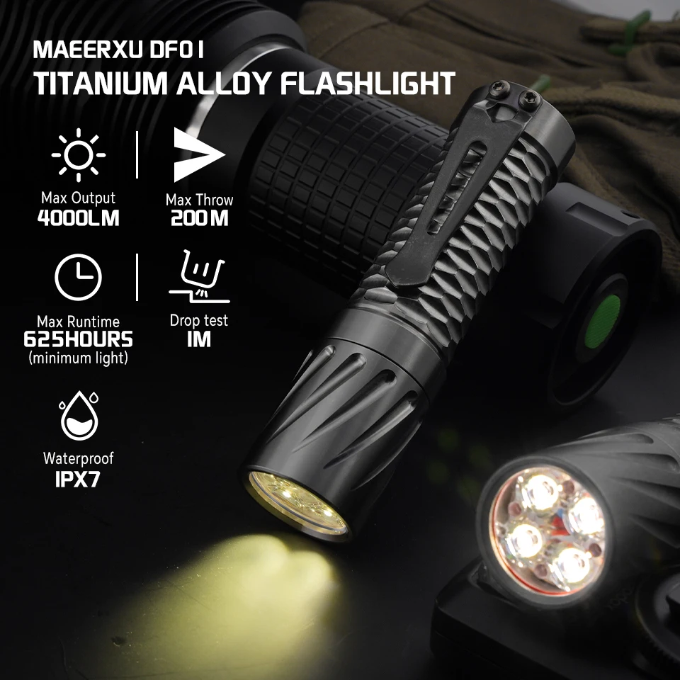 Maeerxu DF01 titanium チタン 懐中電灯 18650 Maeerxu DF01-18650- Titanium Four-Lamp highest 4000 Lumen