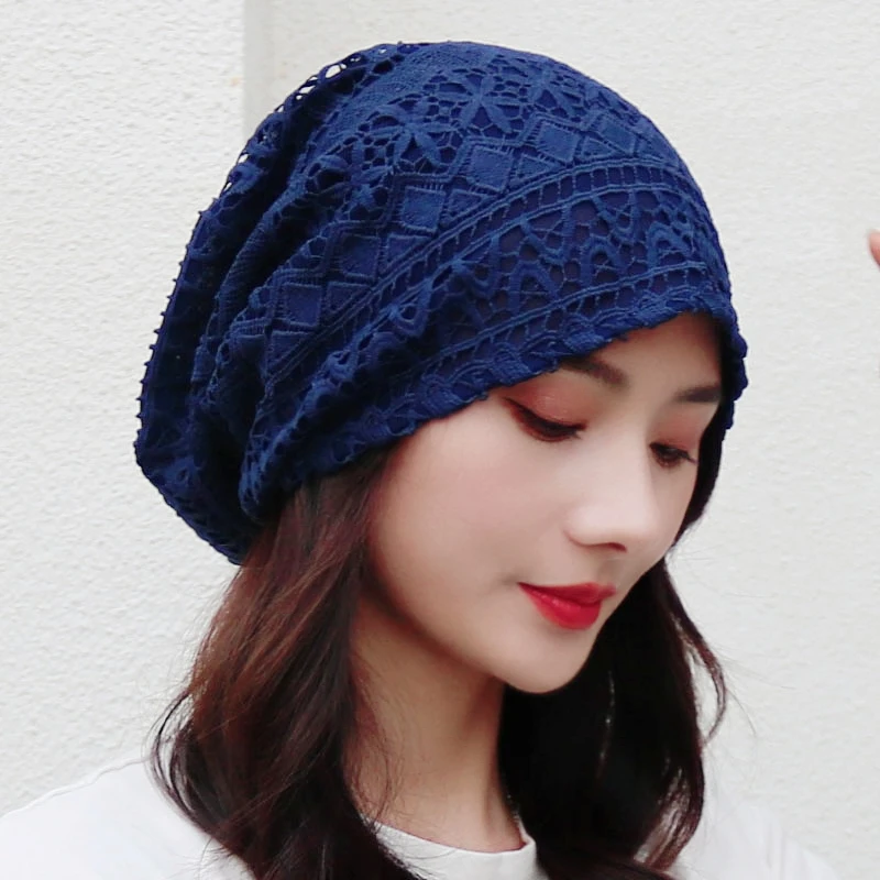 Women hats spring summer thin bonnets for women designer lace flower skullies headscarf hat autumn latest turban beanies 3