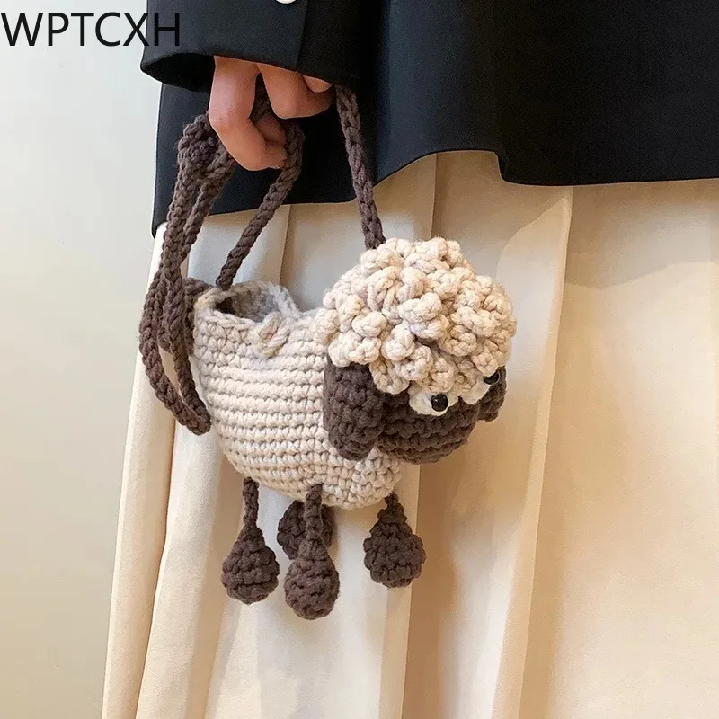 

2023 New Handmade Crochet Handbag DIY Knitted Wool Cute Cartoon Little Sheep One Shoulder Crossbody Girls' Bag Finished Product