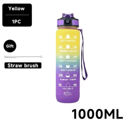 Motivational Leakproof 1-Liter Sport Water Bottle for Travel, Gym & Outdoor Activities (Yellow-1PC)
