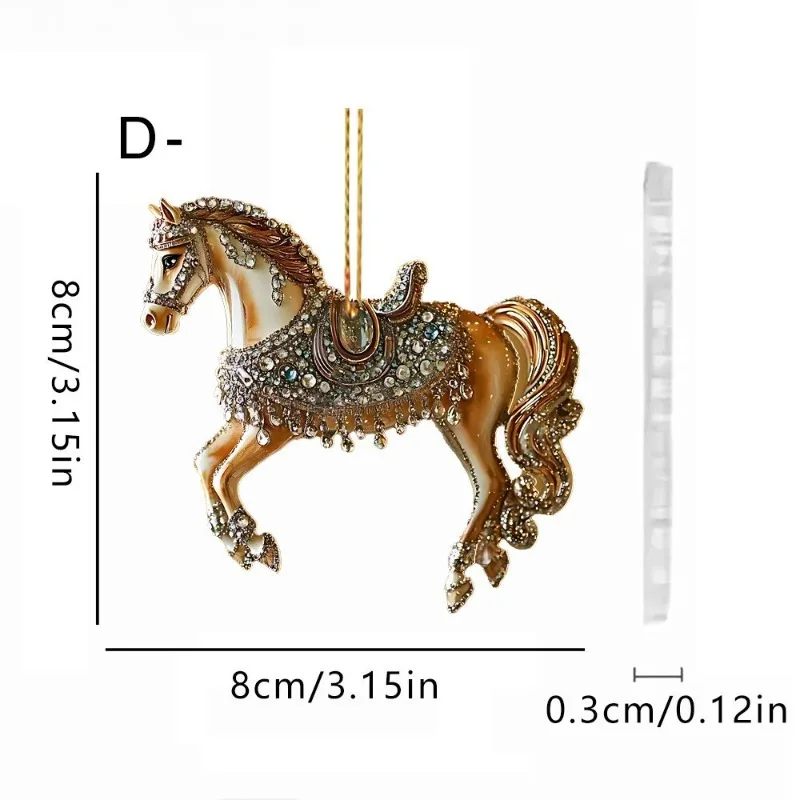 Elegant 2D Acrylic Horse Pendant-Versatile Hanging Ornament for Car Mirror,Christmas Tree&Home Decor,Ideal Gift for Animal