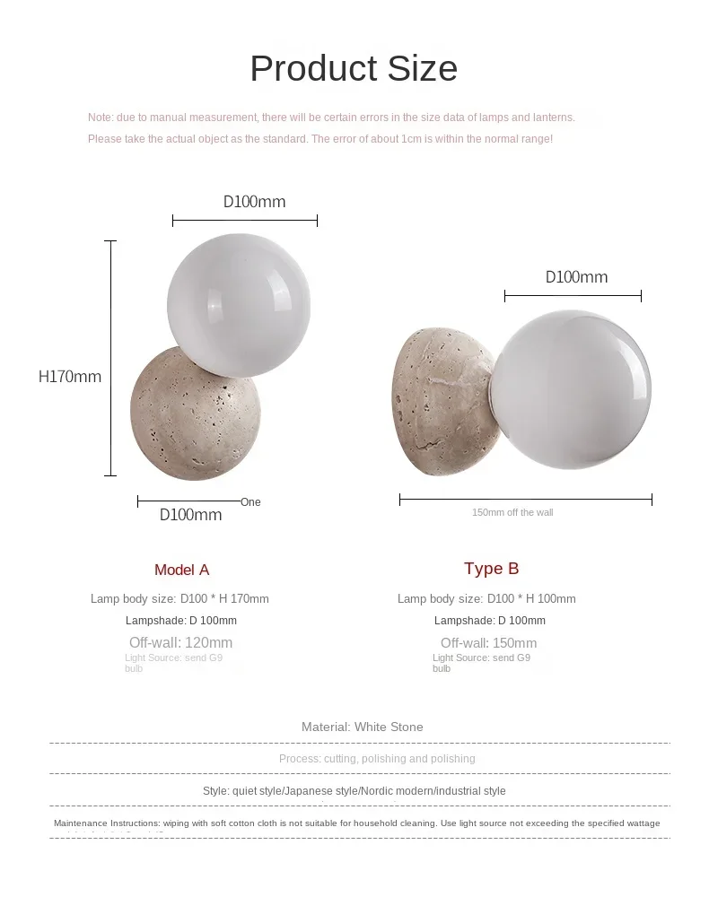 Cream Style LED Wall Lamp Round Cave Stone Bedside Light Image 8
