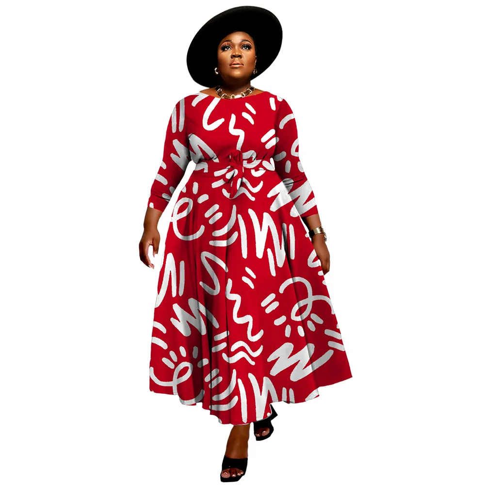 

WSFEC L-5XL 2023 African Casual Long Dresses Plus Size Women Clothing Fashion Printing Fall Bandage Elegant Dress Dropshipping