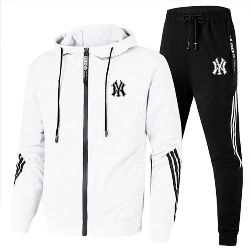 MenAutumn and Winter Tracksuit Casual Set Male Joggers Hooded Sportswear Jackets+Pants 2 Piece Sets Running Sports Suit