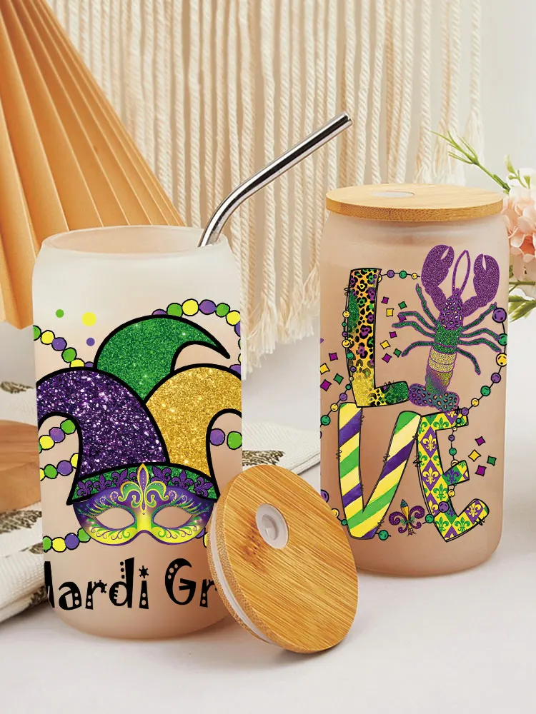 UV DTF Transfer Sticker Mardi Gras For The 16oz Libbey Glasses Wraps Bottles Cup Can DIY Waterproof Decals D9530