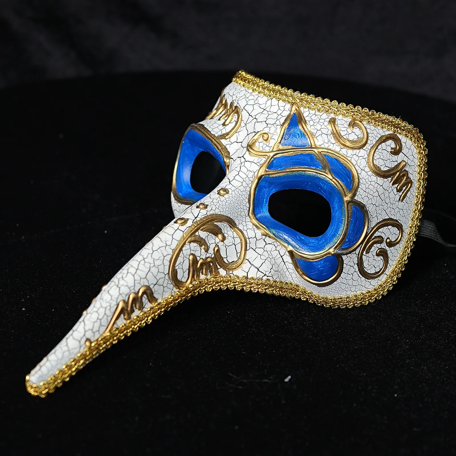 Venezianische Karnevalsmaske mit langer Nase, mehrfarbiges Crackle-Muster, luxuriöse Maskerade-Party-Dekorationsmaske für Halloween-Kostümzubehör – Detail 3