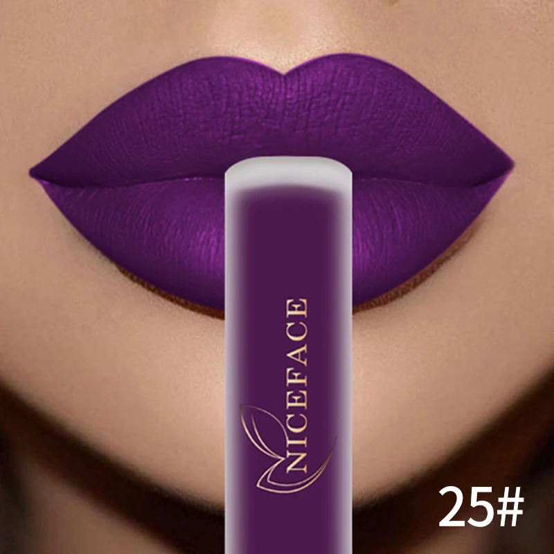NICEFACE Matte Liquid Lipstick Waterproof Long Lasting Lip Gloss Tint Sexy Red Nude Purple Metallic Lipsticks Makeup Cosmetics_voghion.com