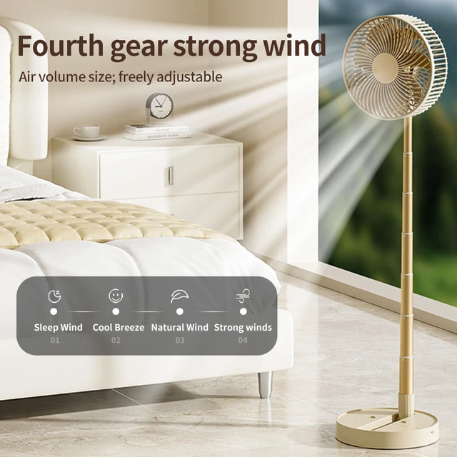 Ventilatore portatile pieghevole USB con 8 pollici, 4 velocità e temporizzazione, mini ventilatore da pavimento a batteria per camera da letto, interno o esterno, ventilatore da tavolo 6